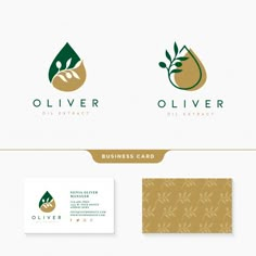 the logo and business card design for oliver oil extracts, which is used to produce