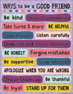 a poster with words that say, ways to be a good friend