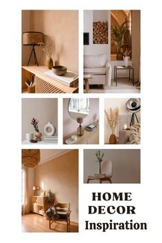 a collage of photos with the words home decor inspiration on it's side