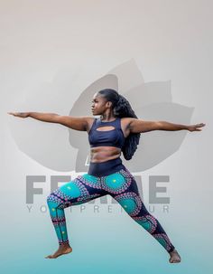 a woman doing yoga poses with her arms outstretched