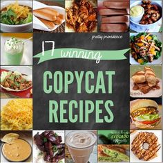 the cover of running copycat recipes, with pictures of food and drinks on it