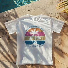 This cute tropical palm tree sunset tri-blend t-shirt is perfect for a spring break trip with your college sorority friends or a fun cruise ship getaway vacation with the family. Personalize a set of customized t-shirts for your group outing to the beach or an island family reunion. Family Spring Break, Sunset Palm Trees, Spring Break Trips, College Sorority, Family Beach Trip, Tree Sunset, Palm Tree Sunset, Johnson Family, Family Beach