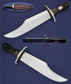 three different types of knives on a blue surface