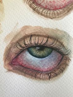 two different colored eyes are shown in this drawing technique, one is green and the other is pink