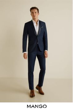 Navy Blue Blazer Outfit, Slim Fit Suit Pants, Blue Suit Men, Mens Fashion Work, Classy Suits, Navy Blue Suit, Mango Fashion, Slim Fit Suits