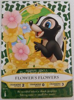 Disney Sorcerers of the Magic Kingdom Card 45 Flower's Flowers New Bambi 1942, Book Of Magic, Disney Worlds, Spell Cards, The Sorcerer's Apprentice, Cool Disney, Disney Printables, Travel Disney, Disney Cards