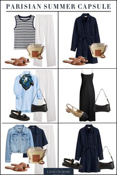 Parisian Inspired Summer Capsule 2023 | LaVieOnGrand Paris Summer Outfits, Capsule 2023, Parisian Chic Outfits, Classic Summer Outfits, Realistic Fashion, Money Aesthetics, French Chic Fashion, Dress Like A Parisian, French Lifestyle