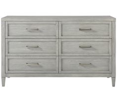 a white dresser with six drawers and two handles