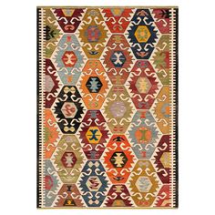 a multicolored rug with an intricate design on the front and back side,