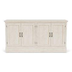 a white cabinet with three doors on the front and two drawers on the back side