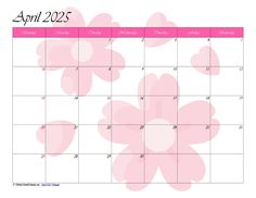 a calendar with pink flowers on it