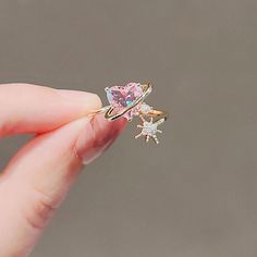 Pink Heart Rings, Gold Heart Ring, Female Jewelry, Dainty Gold Rings, Princess Ring, Ring Fashion, Fancy Jewellery, Fancy Jewelry, Cute Rings