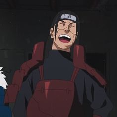 an animated image of a man with a backpack on his back, laughing and looking at the camera