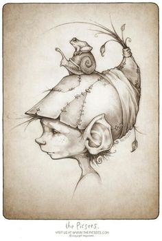 a drawing of a woman's head with a snail on top of her head