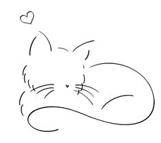 a black and white drawing of a cat sleeping