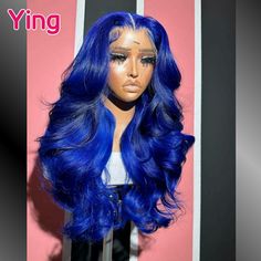 Body Wave Highlight Blue With Black Colored Brazilian 360 Lace Front Wig Human Hair Pre Plucked 13x6 Blue Lace Front Wig, Full Lace Frontal, Royal Blue Lace, Human Wigs, Hair Wigs For Women, Brazilian Remy Hair, Brazilian Body Wave