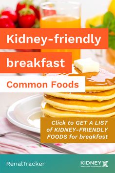 Which common foods are good to eat for breakfast when you have CKD? Click the image for a list of kidney-friendly food choices for your renal diet. Ckd Diet, Healthy Kidney Diet, Sodium Intake, Kidney Recipes, Kidney Diet, Renal Diet