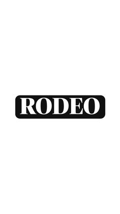 the word rodeo written in black on a white background