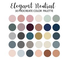 an image of a color palette with the words, elegant neutral 30 procreate color palette