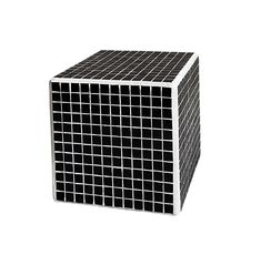 a black and white cube with squares on it