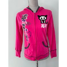 Rare Y2k Skelanimals Kit Cat Zip-Up Hoodie Pink & Grey Junior Size Xl Emo Goth Stay Cute, Edgy, And Nostalgic With This Skelanimals Kit Cat Hoodie From 2009! For Fans Of Y2k, Gothic Kawaii, And Emo Scene Fashion, This Vibrant Hot Pink Zip-Up Is A Must-Have. Featuring The Iconic Kit Cat Skelanimal Graphic On The Front With Bold Skelanimals Lettering, This Hoodie Is Both Cozy And Stylish For Everyday Wear Or Layering. Condition: Great Preowned Condition, Has A Pen Mark On Upper Left Sleeve And Som Scene Hoodie, Scene Emo Fashion, Gothic Kawaii, Emo Clothes, Cat Patch, Scene Outfits, Scene Fashion, Scene Kids, Scene Emo