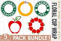 the teacher's apple svg bundle includes 5 designs for each student to use