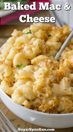 baked macaroni and cheese in a white bowl