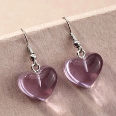 This Pair Of Kawaii Style Heart Earrings Is A Wonderful Addition To Your Wardrobe And Your Style! A Fun Wear! Boho Drop Earrings, Clear Heart, Kawaii Earrings, Jewelry Heart, Kawaii Style, Earrings Purple, Tassel Drop Earrings, Beads Earrings, Heart Drop Earrings