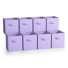 six lavender storage bins stacked on top of each other