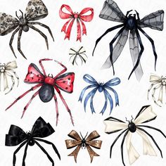 six different types of bows on white background