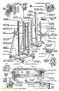 an old drawing shows the parts for a lift