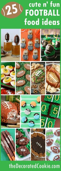 a collage of football themed food and desserts for st patrick's day