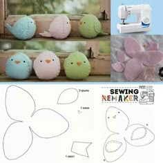 the sewing pattern is shown with instructions for how to sew and make stuffed birds