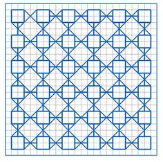 a blue and white pattern with squares in the middle, as well as an image of a