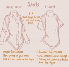 the instructions for how to dress shirts in three different ways, including short sleeves and long sleeves