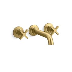 two gold faucets on a white background