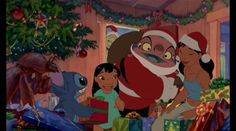 an animated christmas scene with santa claus and other children in the foreground, surrounded by presents