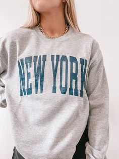 New York Crewneck - JEWELS KENNEDY DESIGNS New York Crewneck, Sweatshirt Outfits, Her Aesthetic, Aesthetic Sweatshirt, Trendy Crewneck, Women's Hoodies, Oversized Crewneck, Sweatshirt Outfit, Cozy Pullover