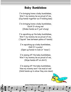 the baby bumblebee song is shown in this printable sheet for children to read