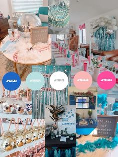 a collage of photos with different colors and designs on them, including balloons, cake pops, decorations, and more