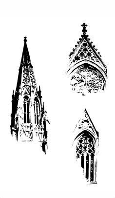 three different types of gothic architecture are shown in black and white, each with an intricate design