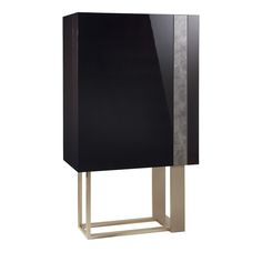 a black and silver cabinet with metal legs