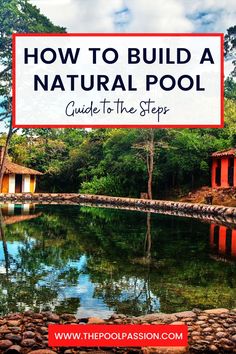 a pond with the words how to build a natural pool guide to the step