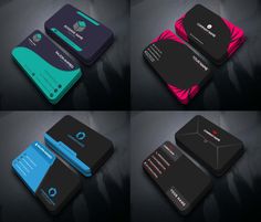 four different business cards with various colors