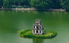 an island in the middle of a lake