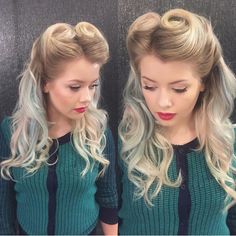 What's Old Is New Again! V is for Victory Rolls by @manderyo hotonbeauty.com vintage hairstyle blonde hair color Rockabilly Mode, 1950s Hairstyles, Victory Rolls, 1940s Hairstyles, Rockabilly Hair