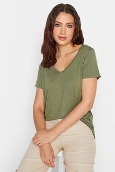 Shop LTS Tall Khaki Green V-Neck T-Shirt at Yours Clothing. Discover women’s plus size clothing in sizes 10-36 with fast delivery. Party Dress Sale, Womens Khakis, Long Tall Sally, Tall Clothing, Fashion Mistakes, Viral Trend, Plus Size Kleidung, Women's T Shirts, Style Mistakes