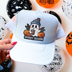 DTF Hat Patch - Hot to warm peel "Turn your hats into a hotspot of fun with this DTF Hat Patch! It's so easy to use, it'll be hot off the press in no time (quite literally). Add some flair and personality to your hats with this warm peel patch." Ghost Hat, Hat Patch, Hat Patches, The Press, Spooky Season, No Time, Ghost, Turn Ons, Hats