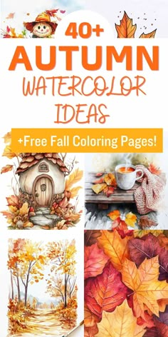 autumn watercolor ideas for fall coloring pages