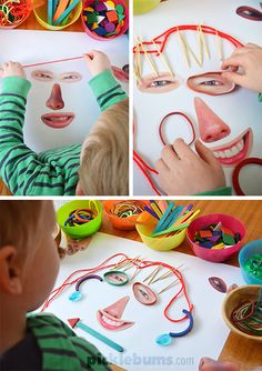 there is a collage of pictures with kids making masks on paper and crafting them